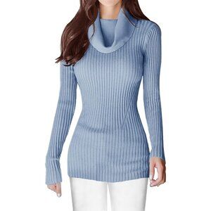 Women’s Baby Blue Stretchable Cowl Neck Knit Long Sleeve Bodycon Sexy Sweater